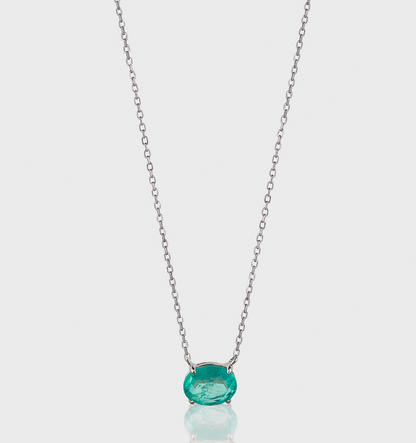 Natural Oval Colombian Emerald Necklace: 14k Solid Gold Pendant