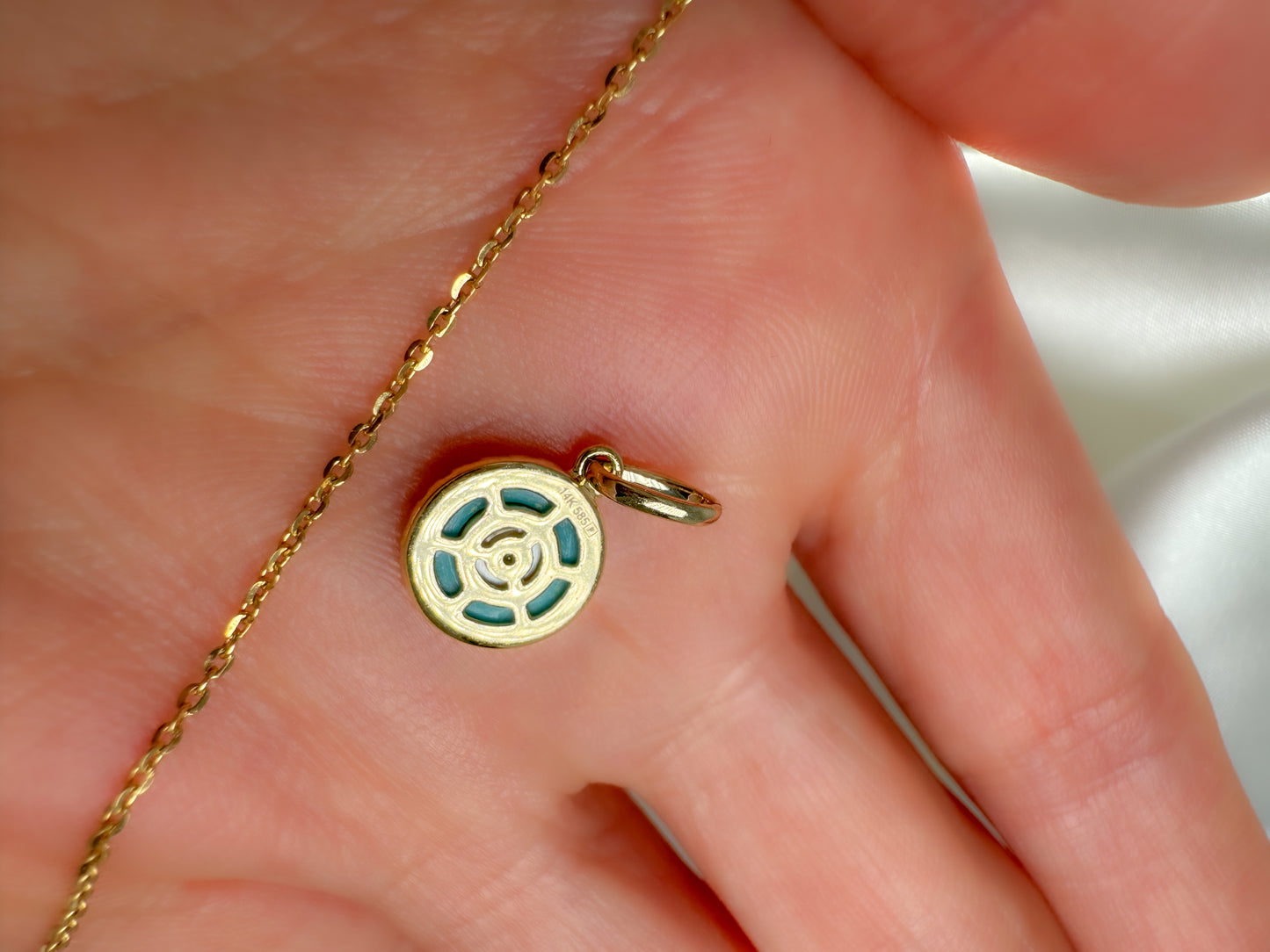 14k Solid Gold Diamond Evil Eye  Charm Pendant, Turquoise & Onyx Protection Charm