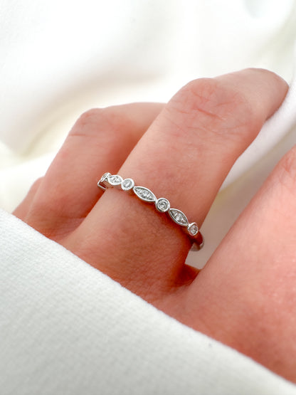 14k Solid Gold Diamond Eternity Band - Round & Marquise Stacking Ring