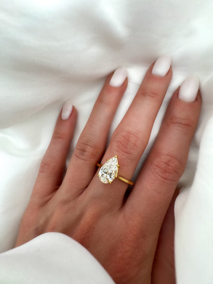 Pear Shape Lab Diamond Engagement Ring in 14K Solid Gold