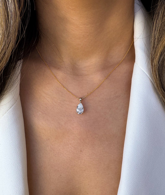 14k Gold Pear Solitaire Necklace — Premium Moissanite or IGI-Certified Lab Diamond