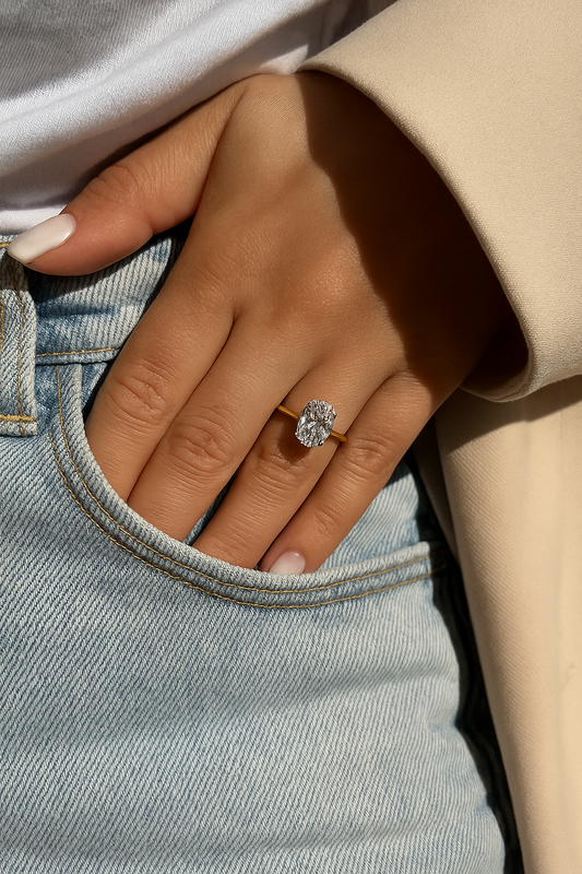 2Ct Oval Cut Diamond Solitaire Engagement Ring in 14k Solid Gold