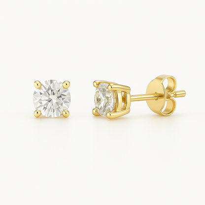14k Gold Natural Round Diamond Solitaire Stud Earrings with Push Back