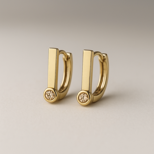 14k Gold Champagne Diamond Hoop Earrings: Minimalist Huggie Hoops