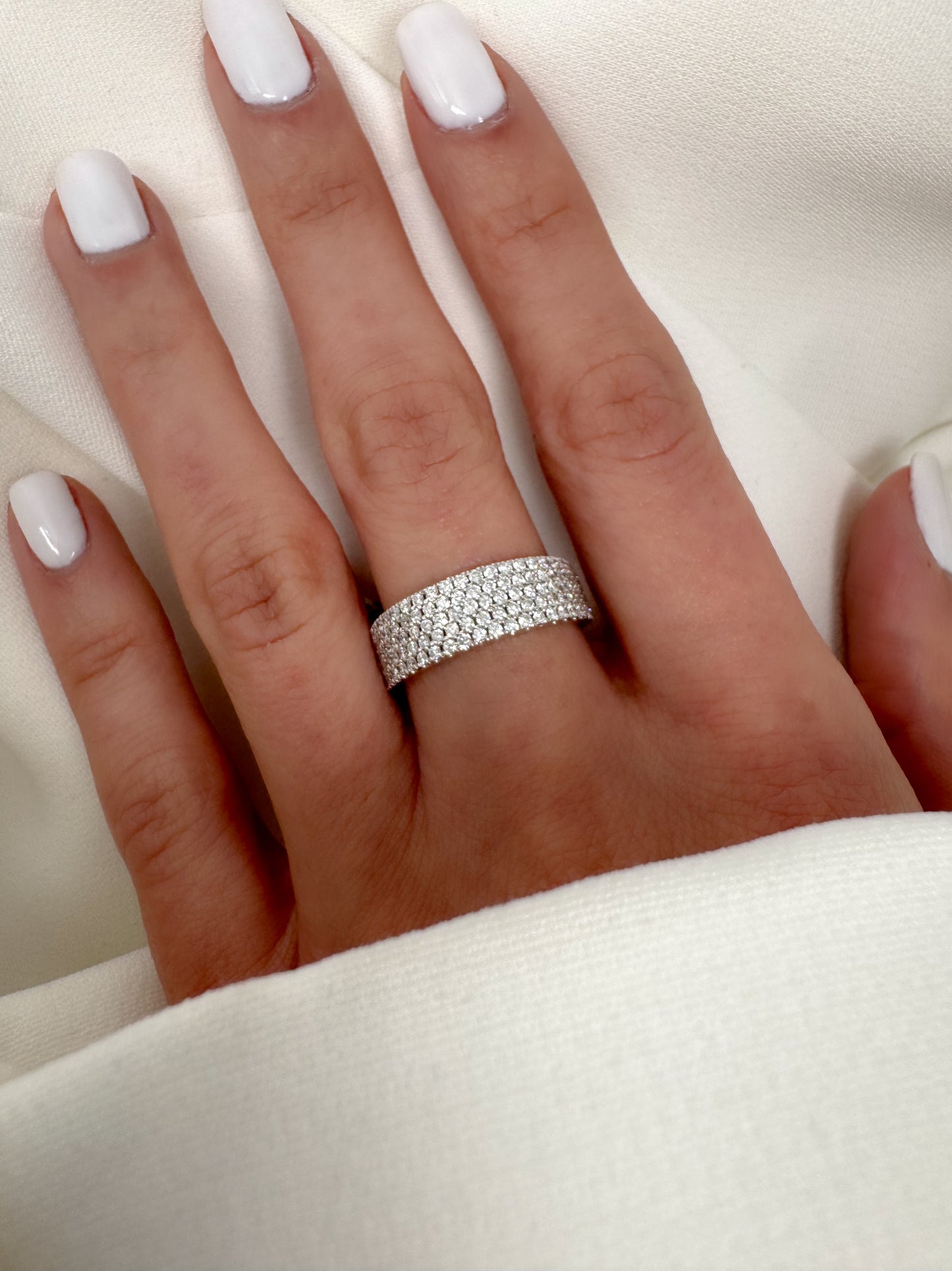 14K Solid Gold Wide Diamond Band – 5 Row Micro Pave Natural Diamond Eternity Ring