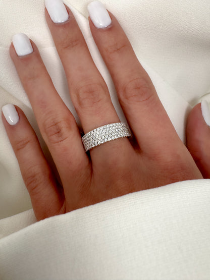14K Solid Gold Wide Diamond Band – 5 Row Micro Pave Natural Diamond Eternity Ring