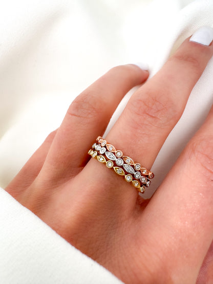 14k Solid Gold Diamond Eternity Band - Round & Marquise Stacking Ring