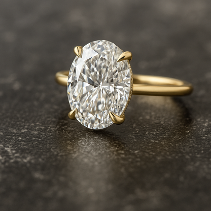 4Ct Oval-cut Diamond Hidden Halo Solitaire Ring in 14k Solid Gold