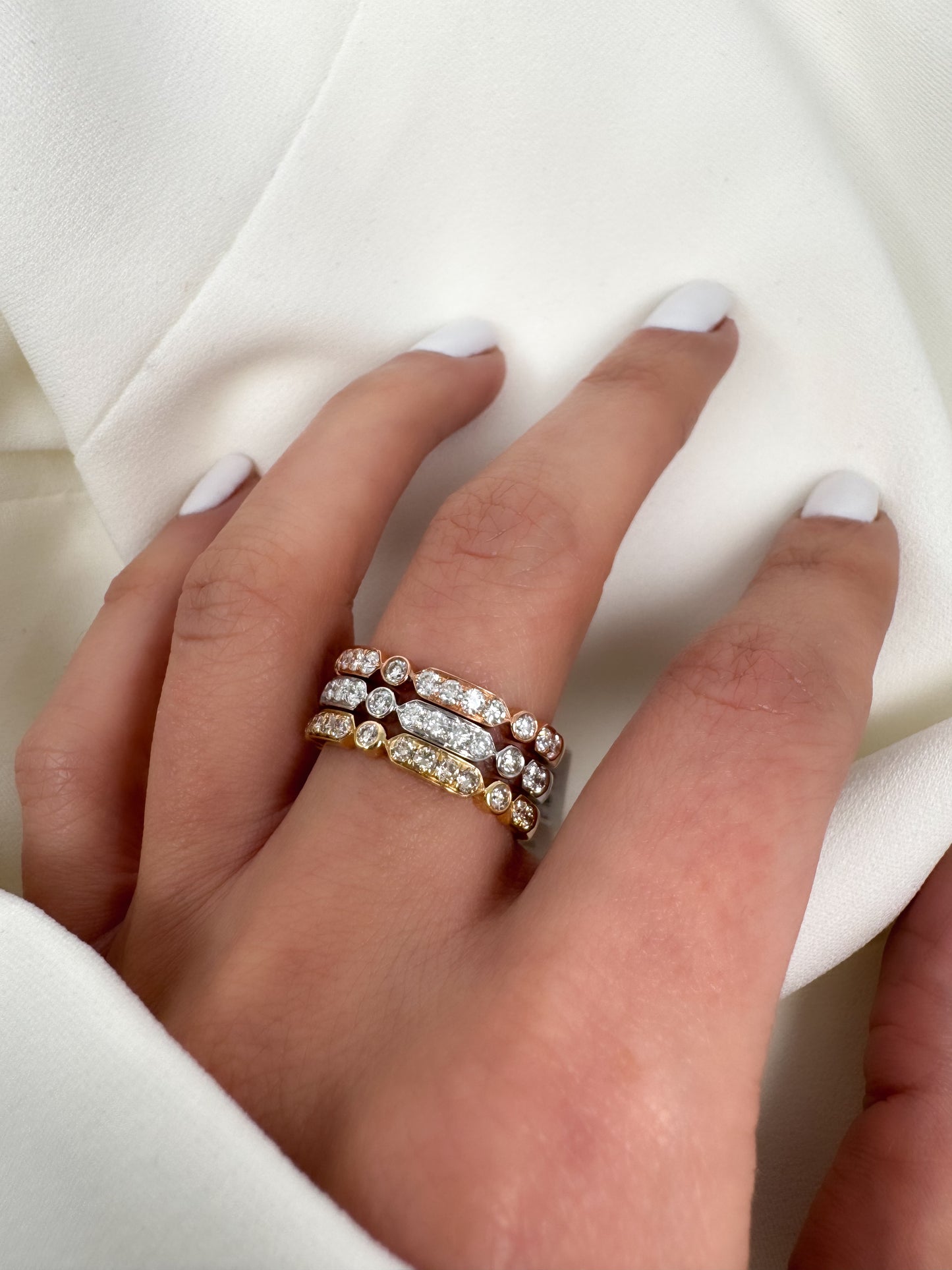 14k Gold Hexagon & Round Diamond Bezel Band | Natural Diamond Wedding Ring