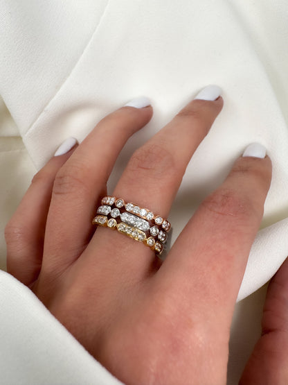 14k Gold Hexagon & Round Diamond Bezel Band | Natural Diamond Wedding Ring