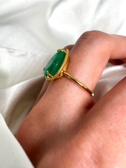 Natural Colombian Pear Shaped Emerald Solitaire Ring in Solid 14k Gold