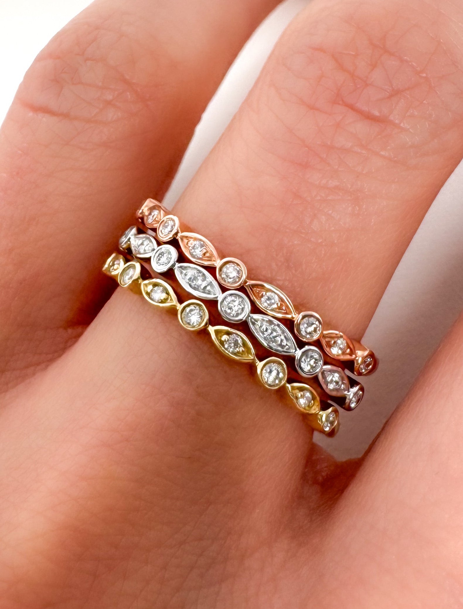 14k Solid Gold Diamond Eternity Band - Round & Marquise Stacking Ring