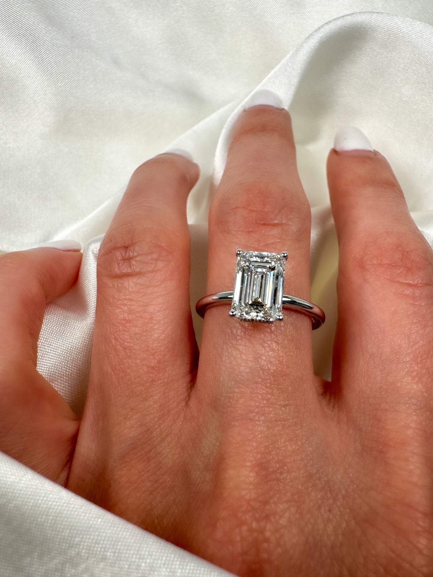 2Ct Emerald Cut Diamond Hidden Halo Engagement Ring in 14k Solid Gold