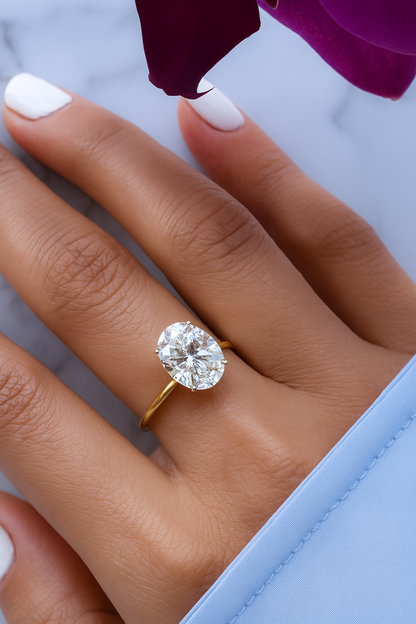 3Ct Oval cut Diamond Solitaire Engagement Ring in 14k Solid Gold