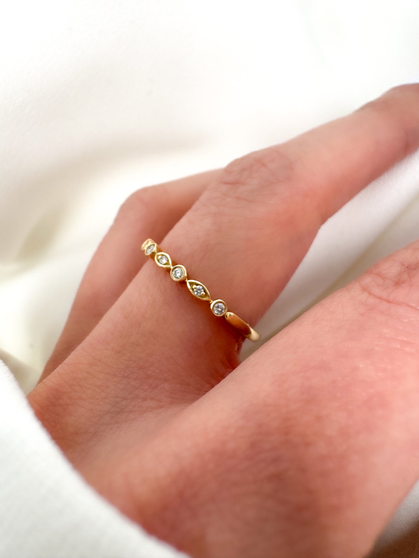 14k Solid Gold Diamond Eternity Band - Round & Marquise Stacking Ring