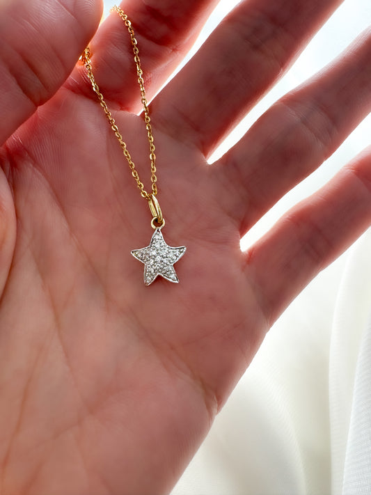 14k Solid Gold Diamond Star Pendant - Dainty Celestial Charm Necklace