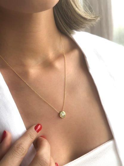 14k Solid Gold Round Diamond Bezel Pendant Necklace