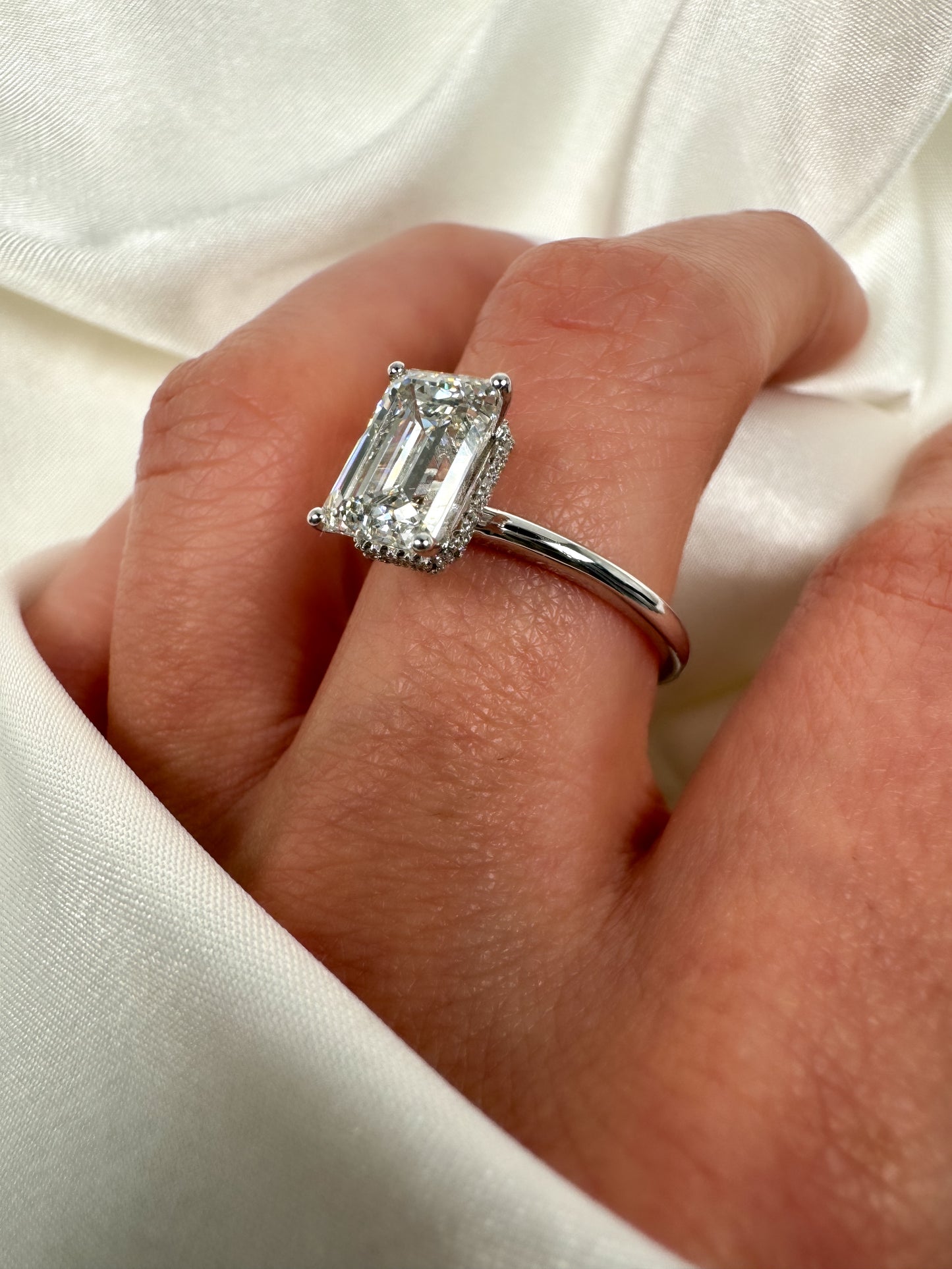 2Ct Emerald Cut Diamond Hidden Halo Engagement Ring in 14k Solid Gold