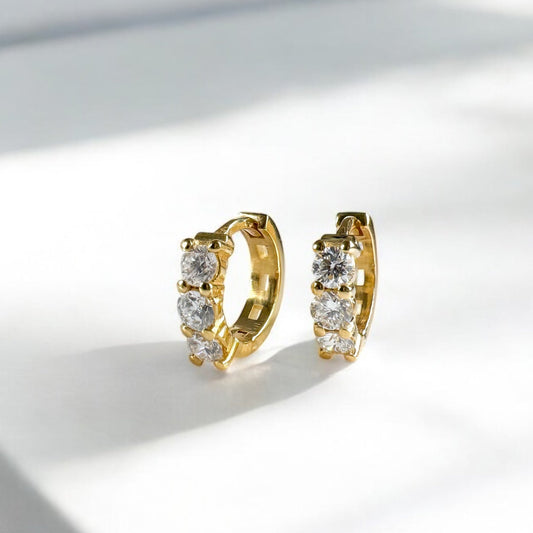 14k Gold Diamond Huggie Hoop Earrings