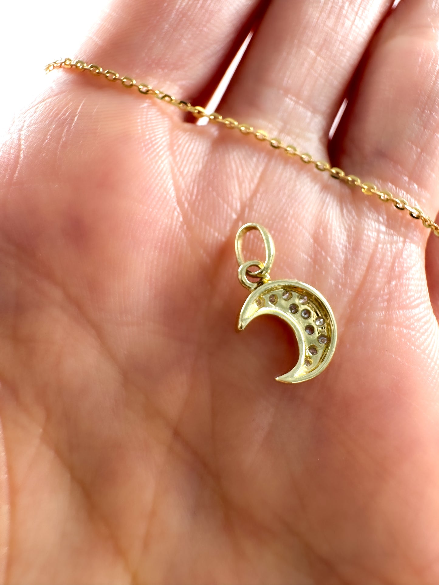 14k Gold Diamond Moon Pendant - Celestial Charm