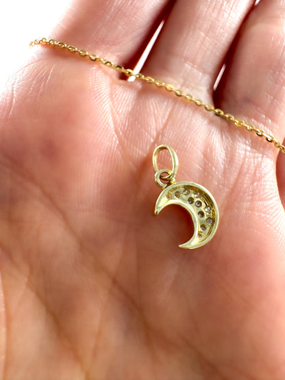 14k Gold Diamond Moon Pendant - Celestial Charm