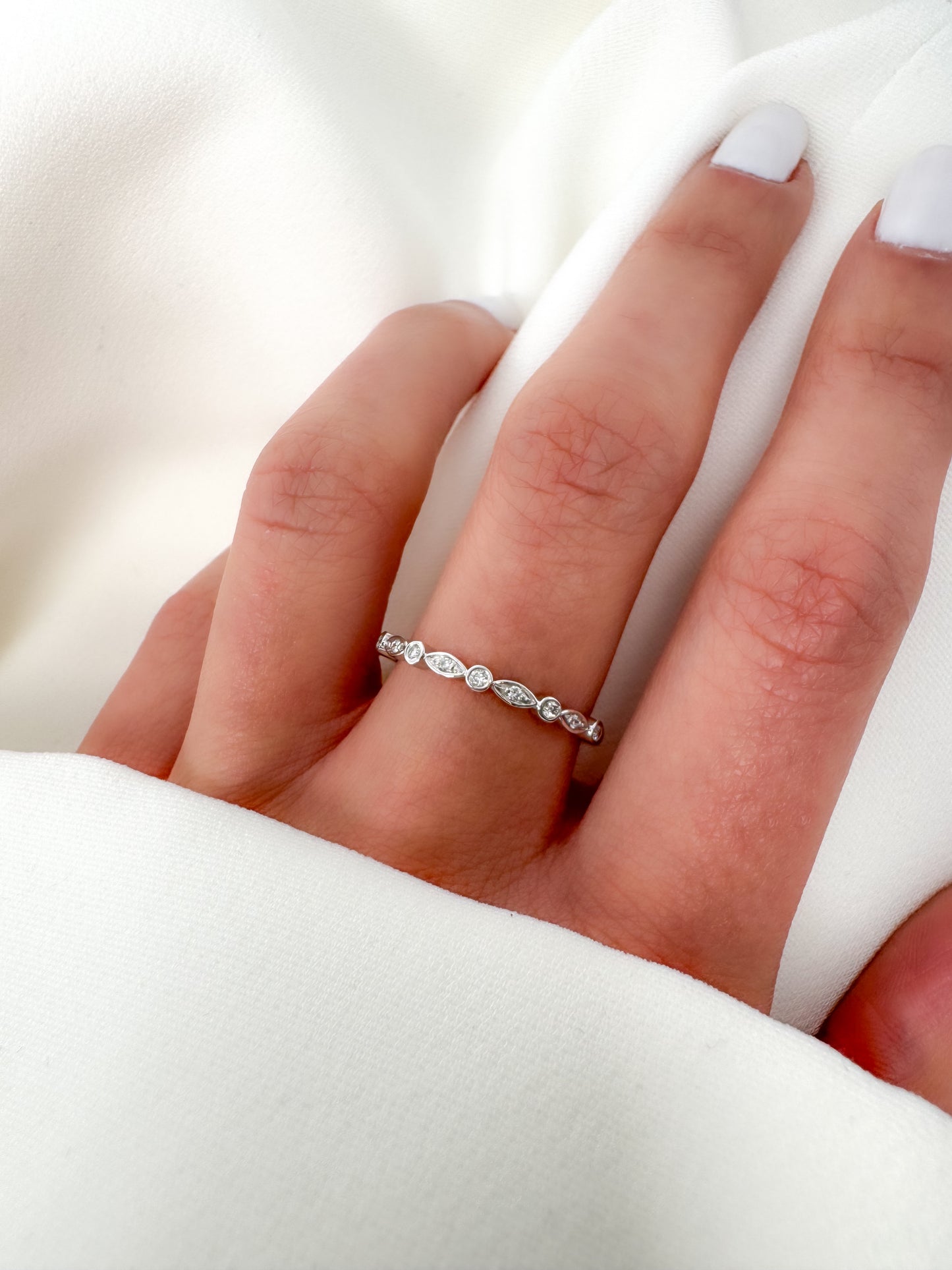 14k Solid Gold Diamond Eternity Band - Round & Marquise Stacking Ring