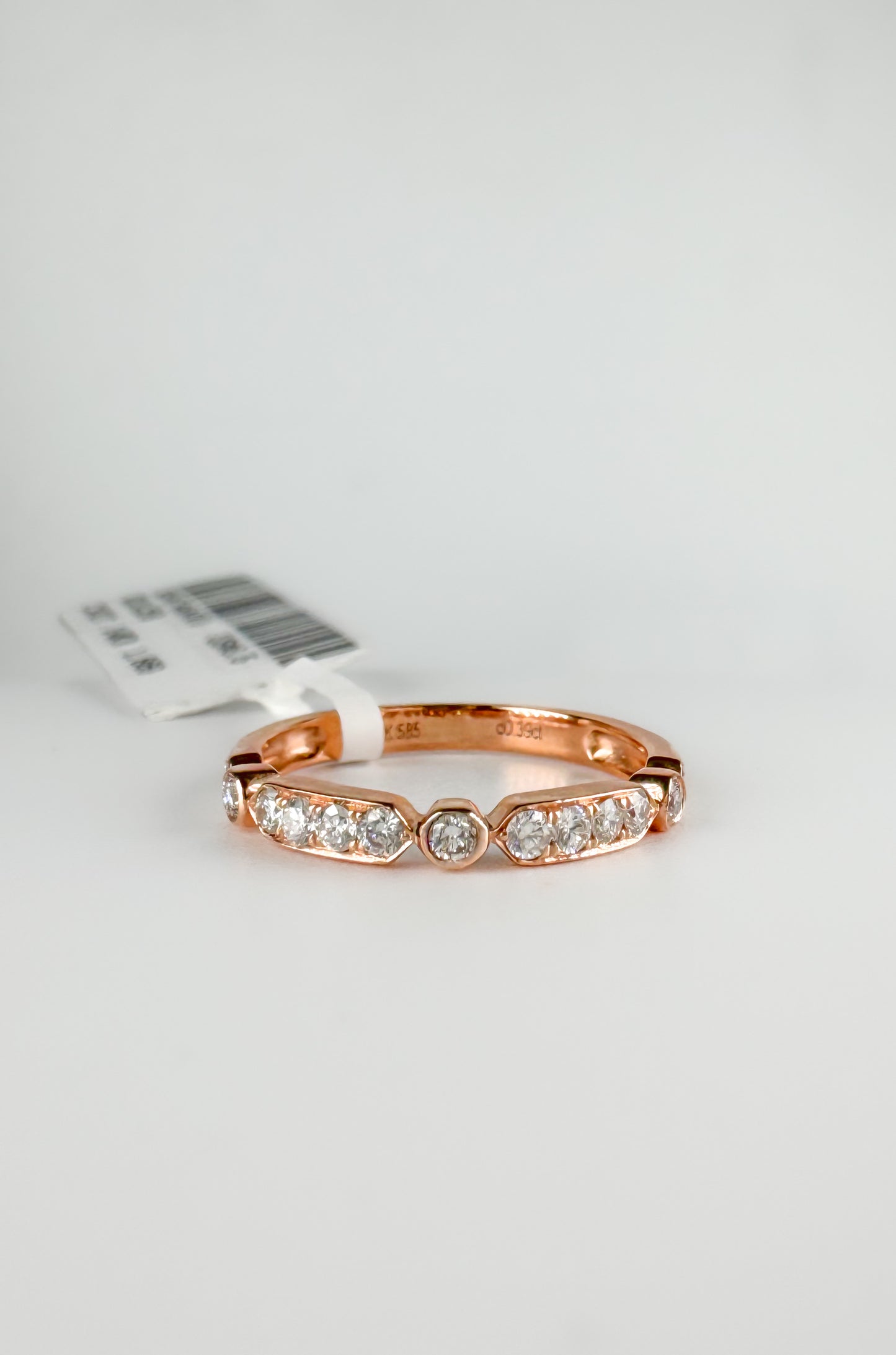 14k Gold Hexagon & Round Diamond Bezel Band | Natural Diamond Wedding Ring