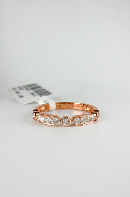 14k Gold Hexagon & Round Diamond Bezel Band | Natural Diamond Wedding Ring