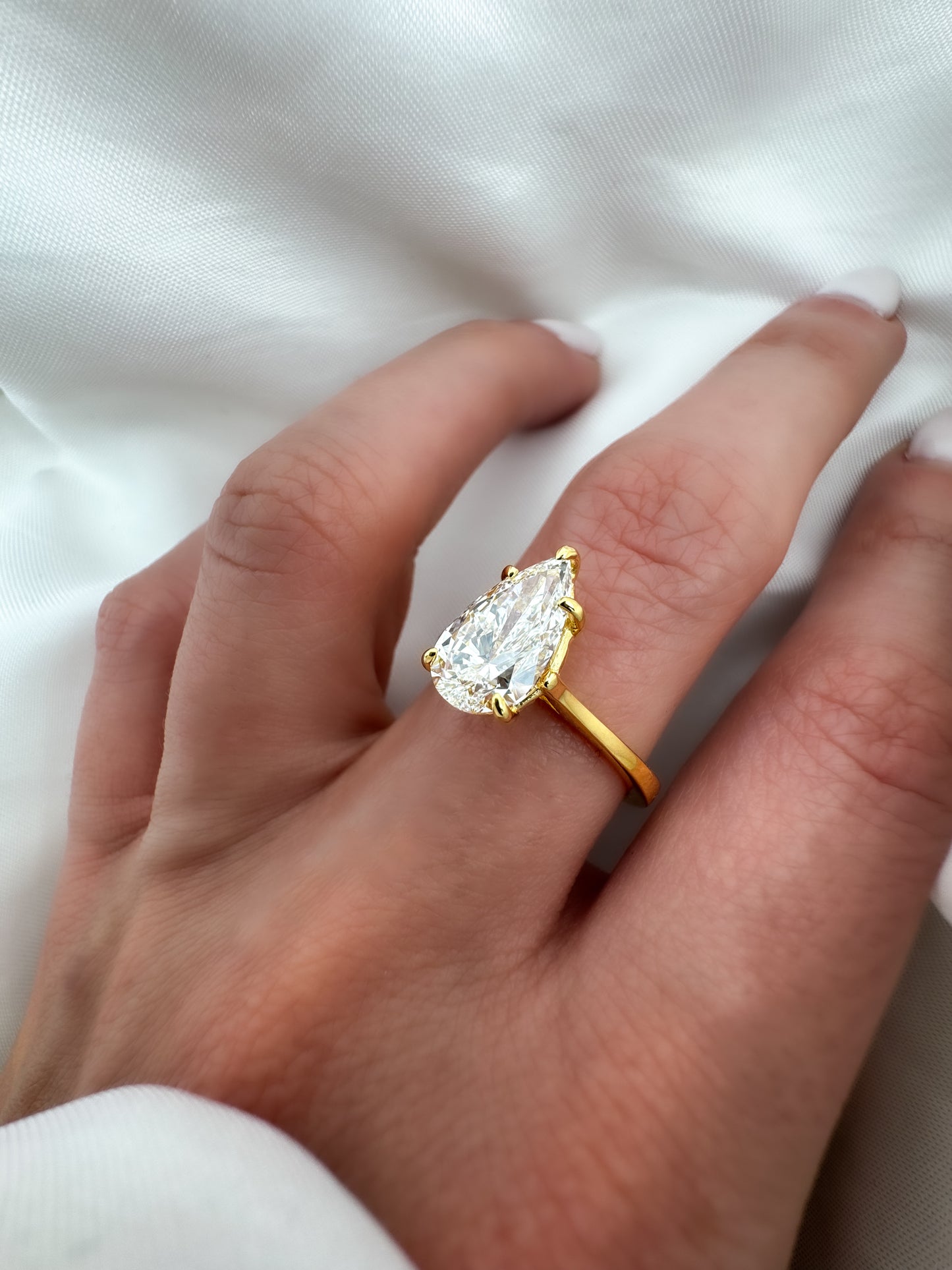 Pear Shape Lab Diamond Engagement Ring in 14K Solid Gold