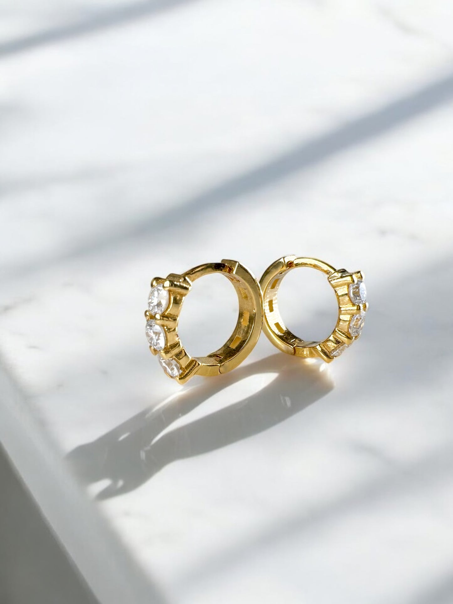 14k Gold Diamond Huggie Hoop Earrings