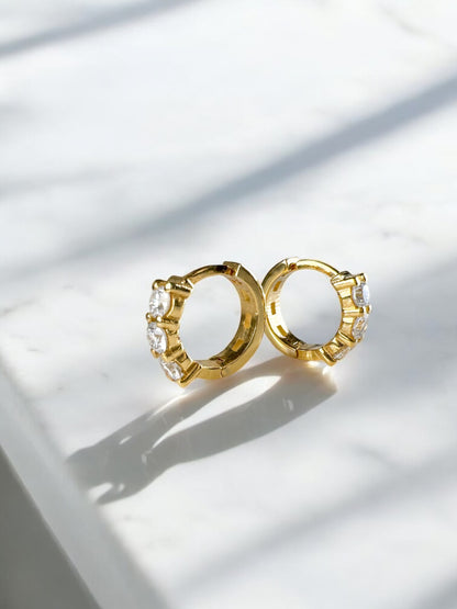 14k Gold Diamond Huggie Hoop Earrings