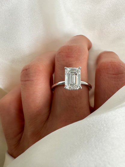 2Ct Emerald Cut Diamond Hidden Halo Engagement Ring in 14k Solid Gold