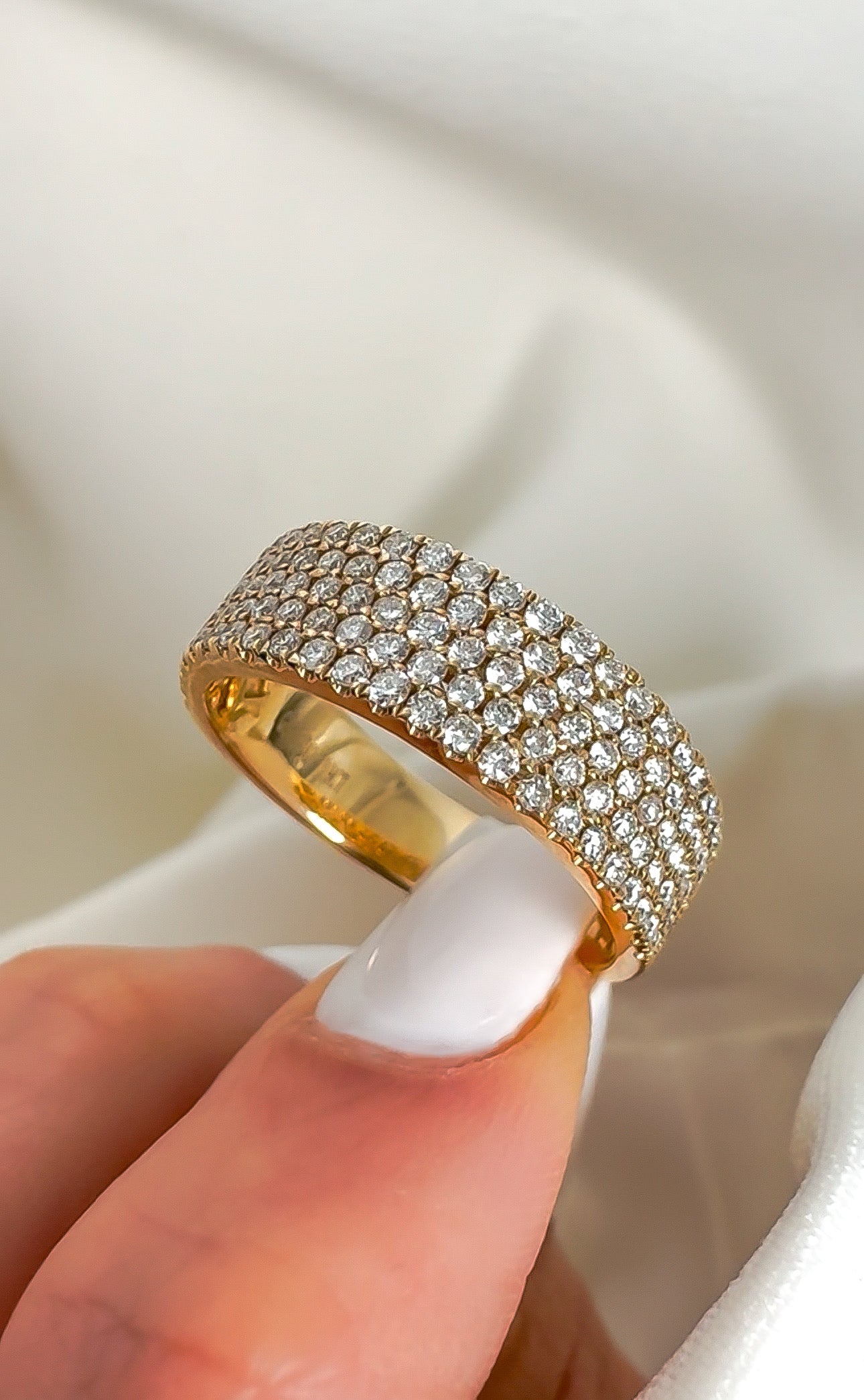 14K Solid Gold Wide Diamond Band – 5 Row Micro Pave Natural Diamond Eternity Ring