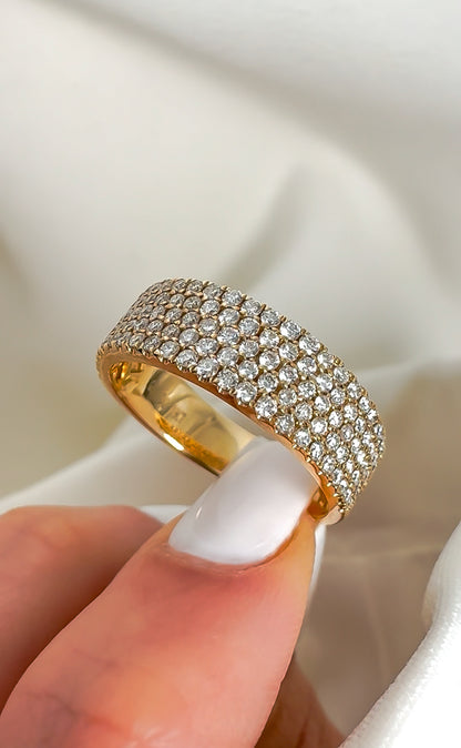 14K Solid Gold Wide Diamond Band – 5 Row Micro Pave Natural Diamond Eternity Ring