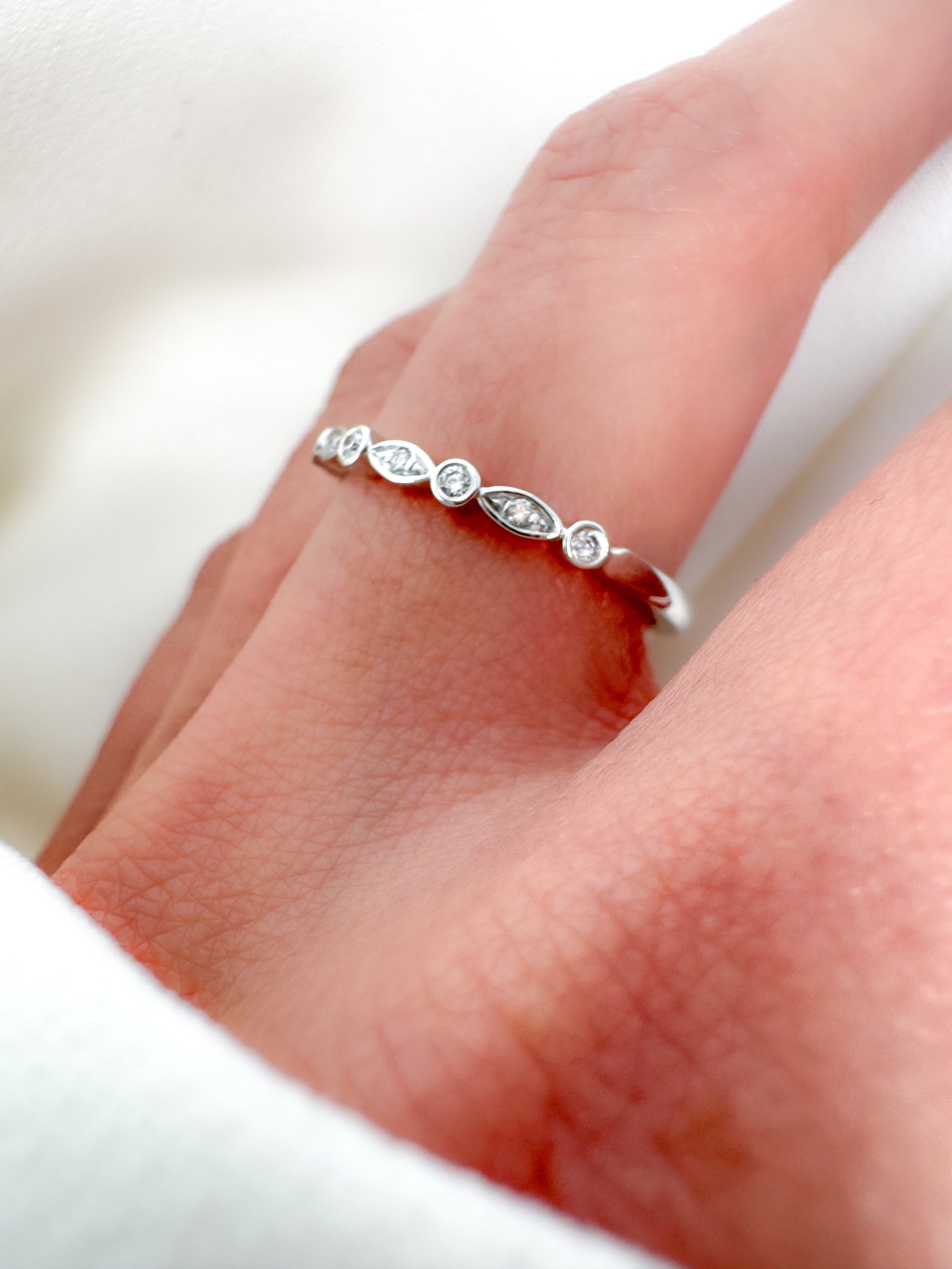 14k Solid Gold Diamond Eternity Band - Round & Marquise Stacking Ring