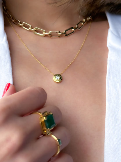 14k Solid Gold Round Diamond Bezel Pendant Necklace