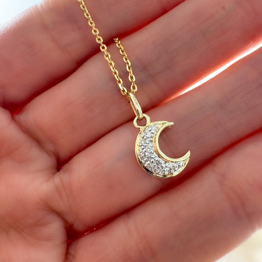 14k Gold Diamond Moon Pendant - Celestial Charm