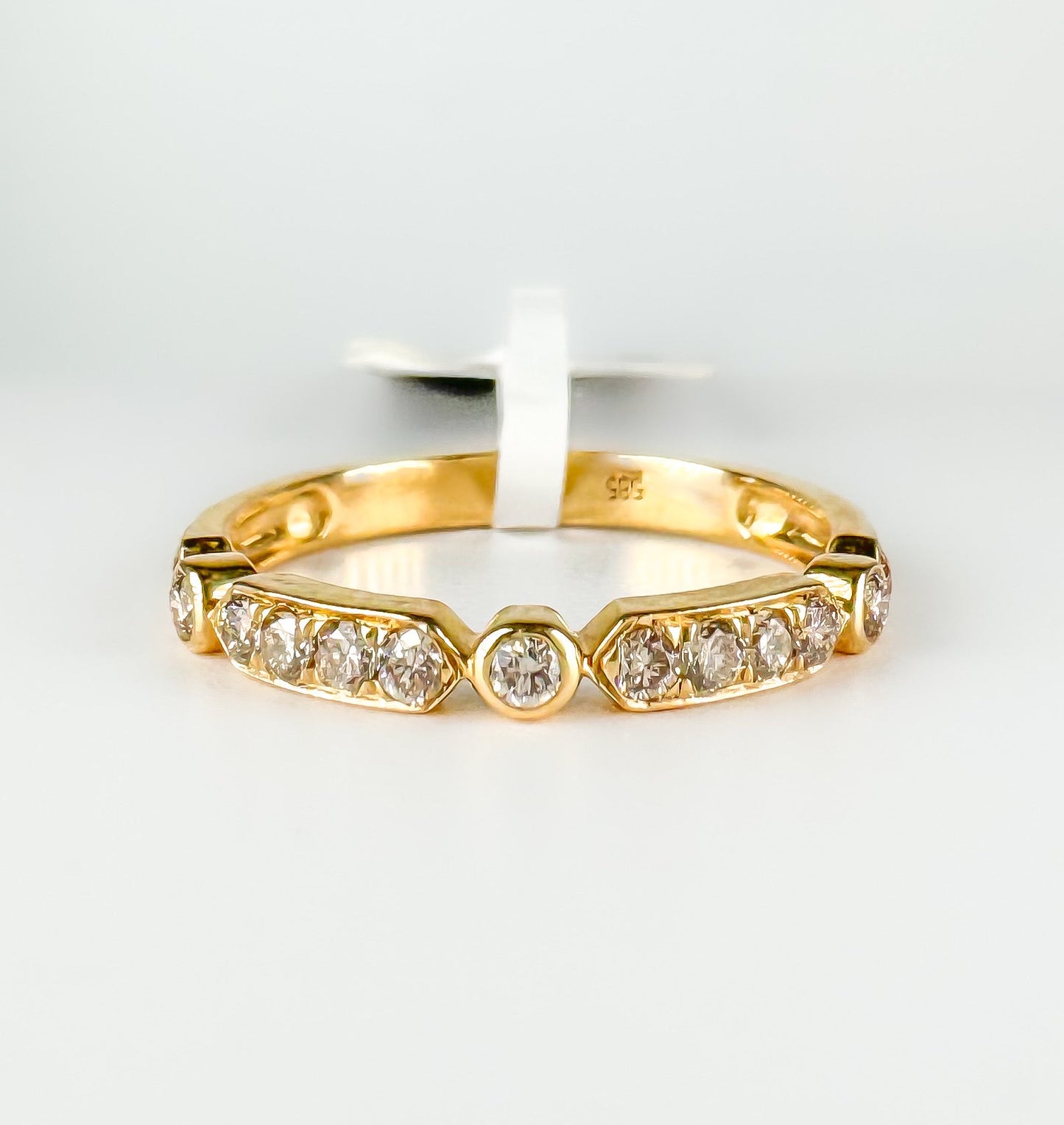 14k Gold Hexagon & Round Diamond Bezel Band | Natural Diamond Wedding Ring