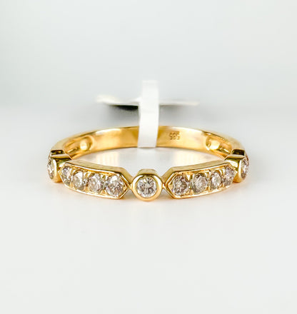 14k Gold Hexagon & Round Diamond Bezel Band | Natural Diamond Wedding Ring