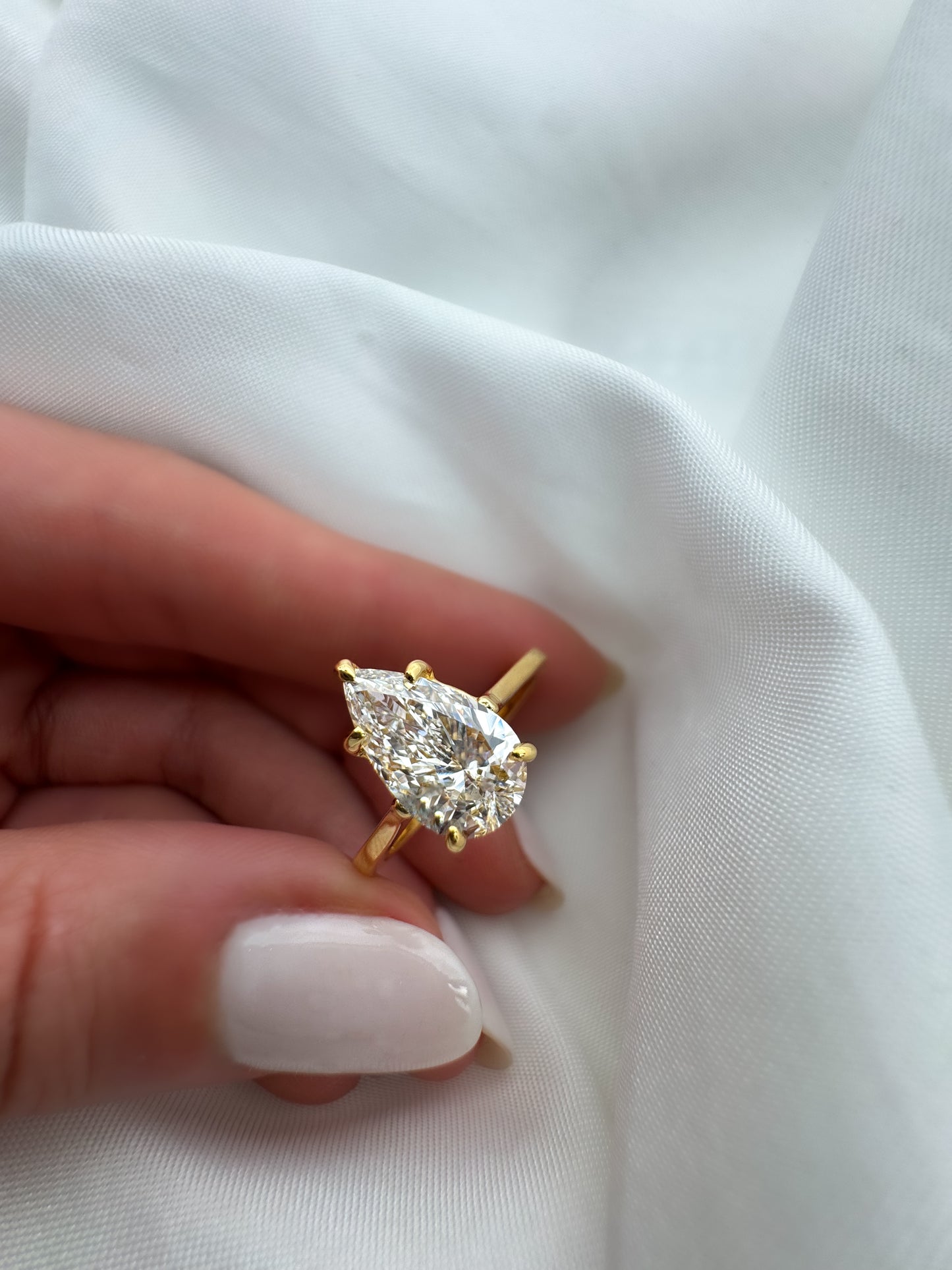 Pear Shape Lab Diamond Engagement Ring in 14K Solid Gold