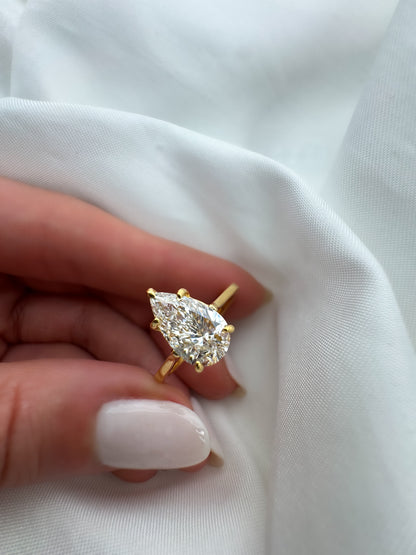 Pear Shape Lab Diamond Engagement Ring in 14K Solid Gold