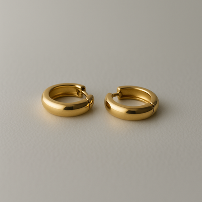 14k Solid Gold Huggie Hoop Earrings: Chunky Minimalist Hoops