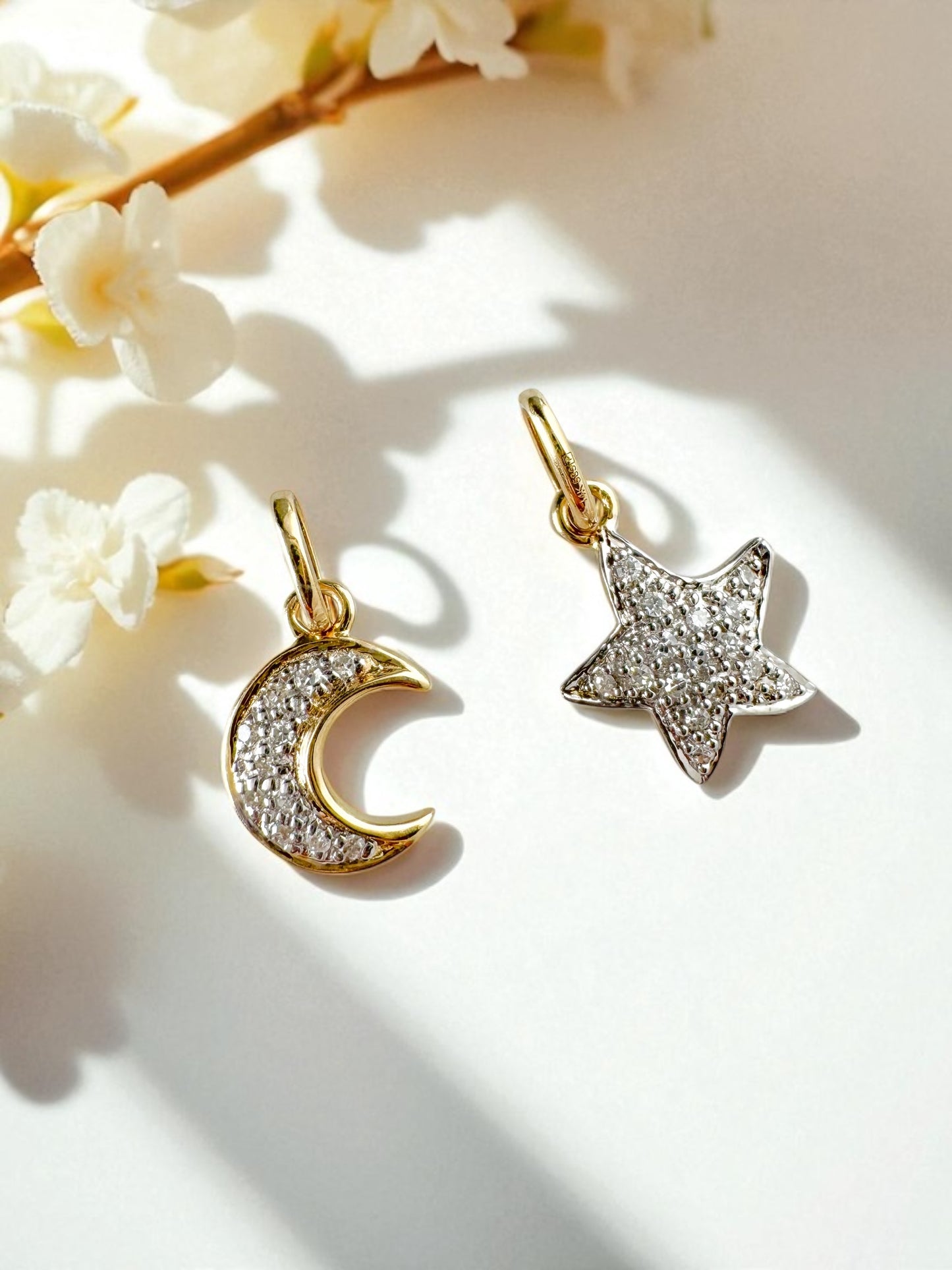 14k Gold Diamond Moon Pendant - Celestial Charm
