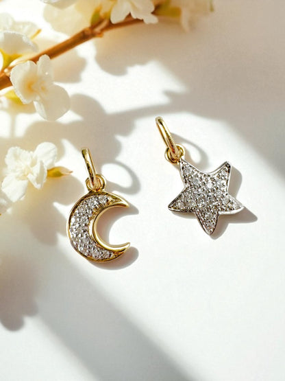 14k Gold Diamond Moon Pendant - Celestial Charm