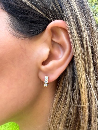 14k Gold Diamond Huggie Hoop Earrings