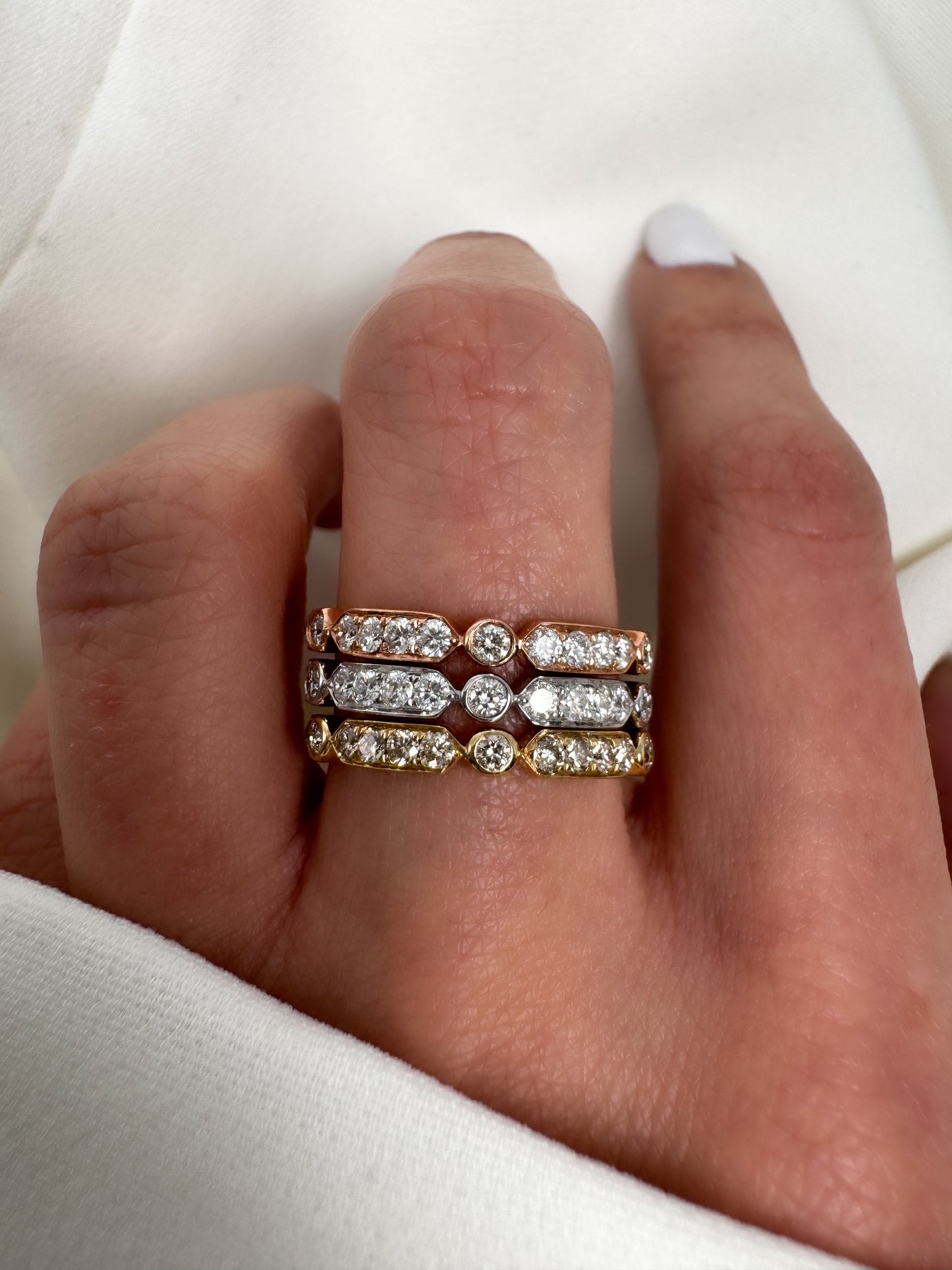 14k Gold Hexagon & Round Diamond Bezel Band | Natural Diamond Wedding Ring