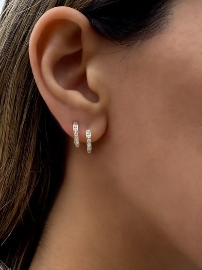 14k Solid Gold Diamond Hoop Earring: Huggie Hoop