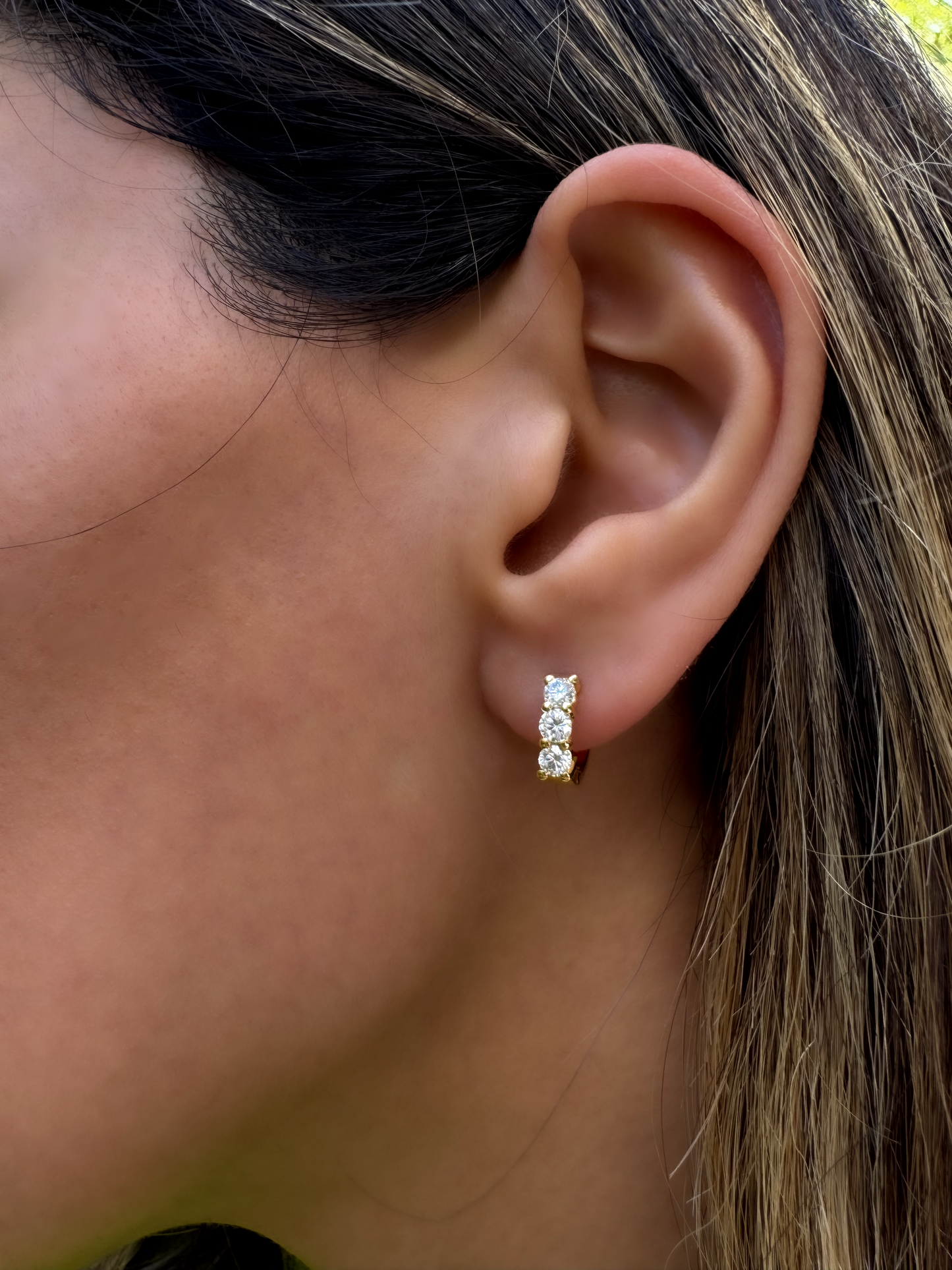 14k Gold Diamond Huggie Hoop Earrings