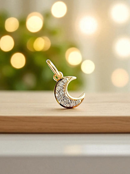 14k Gold Diamond Moon Pendant - Celestial Charm