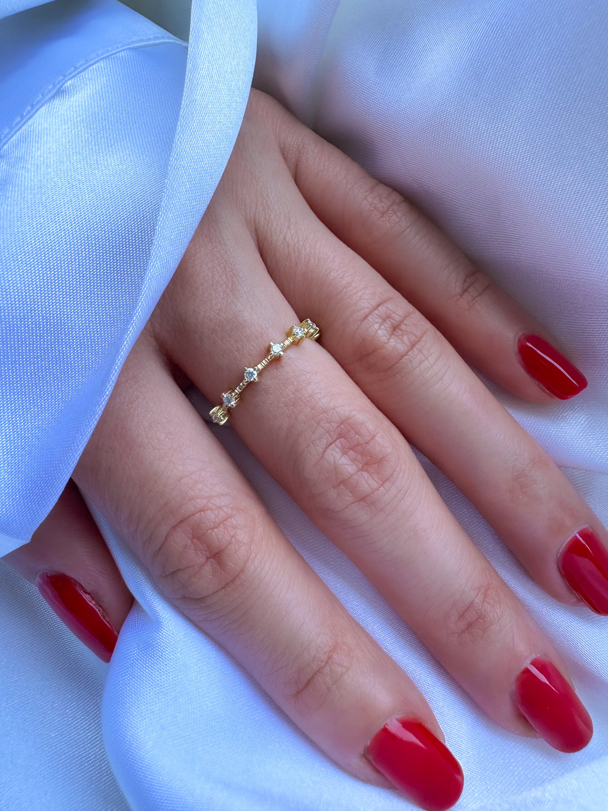 14k gold petite diamond ring, elegant stacking ring for her